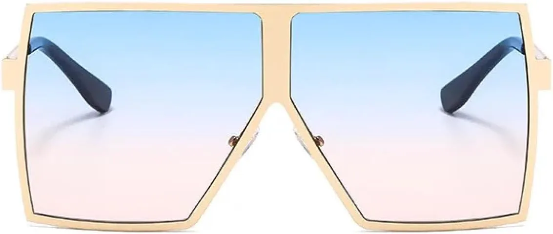 

Большие зеркальные женские солнцезащитные очки в металлической оправе, мужские винтажные большие очки с защитой от УФ-излучения UV400 VFDHN, Gold Blue Pink