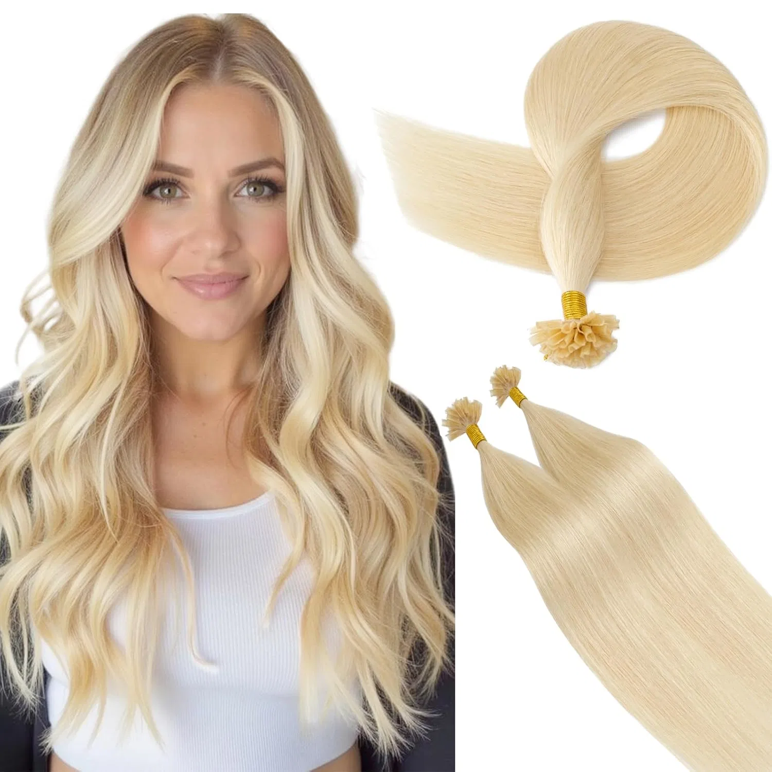 Наращивание волос S-noilite Real Hair Bondings U-образными кератиновыми капсулами, 35 см S-Noilite, #613R Bleached Blonde