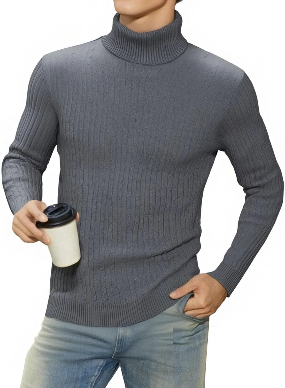 Толстовка с воротником-стойкой для мужчин Casual Twisted Knitted Pullover Sweaters Slim Fit — фото 3