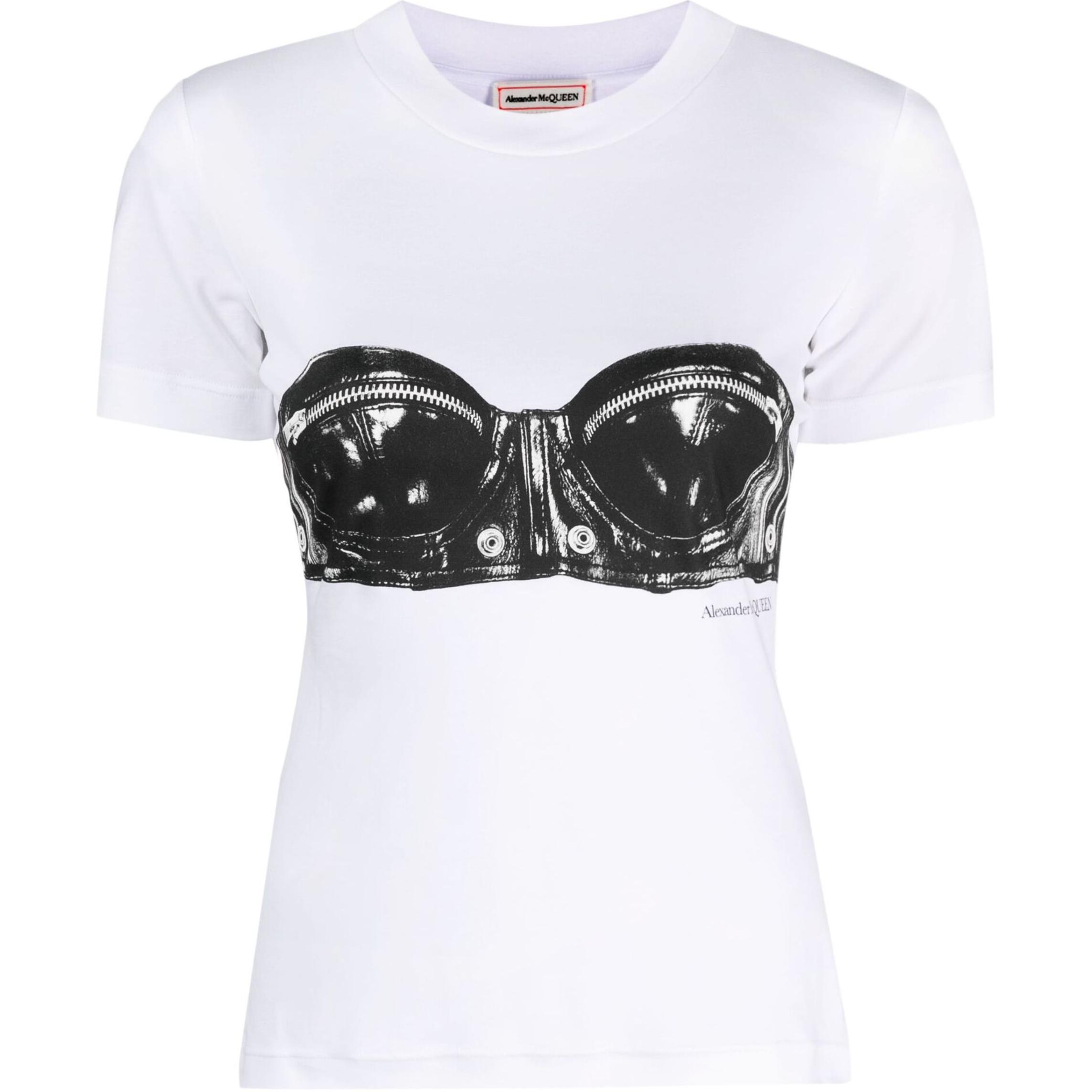 

Футболка с байкерским бюстгальтером Alexander McQueen, белый