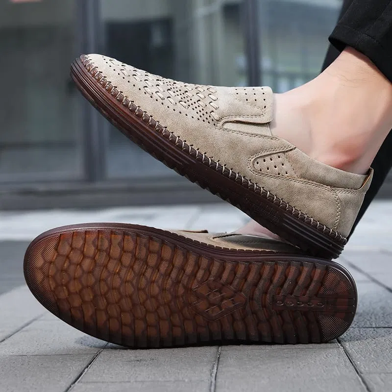 Мокасины кожаные Men's Cowhide Leather Slip-On Loafers, белый — фото 2