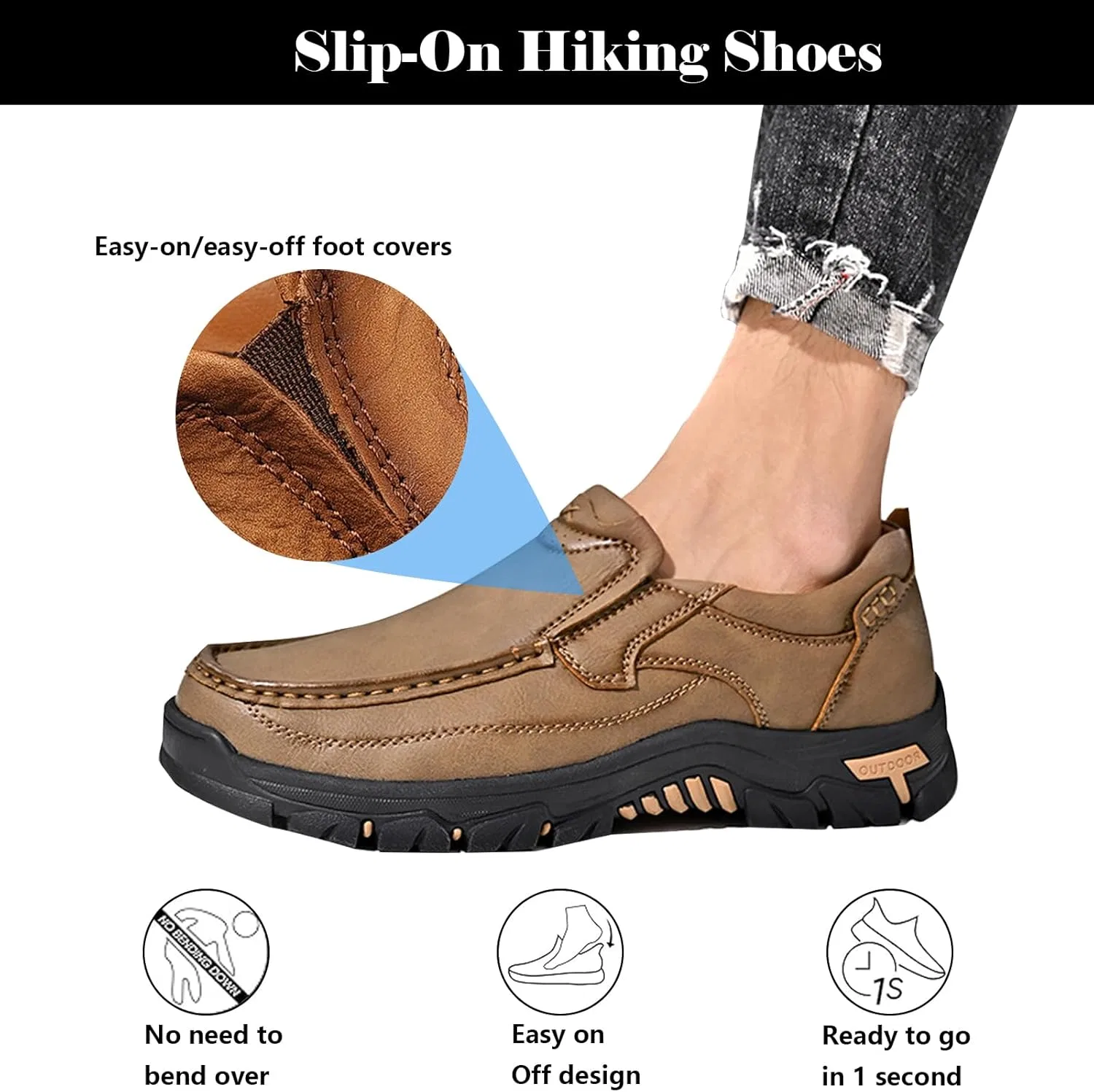 Походные ботинки из натуральной кожи, дышащие, Khaki NATLEAD — фото 4