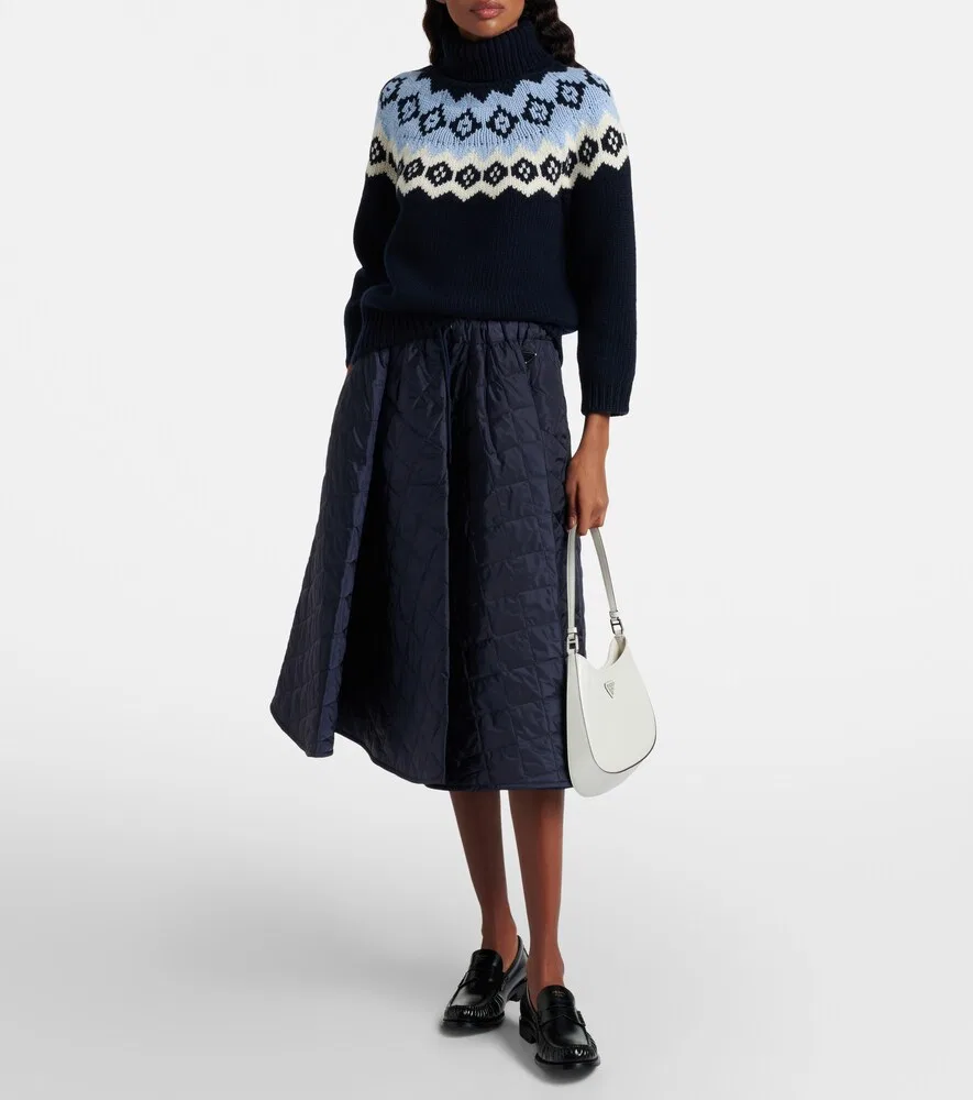 Свитер из шерсти и кашемира в стиле Fair Isle Prada, синий — фото 2