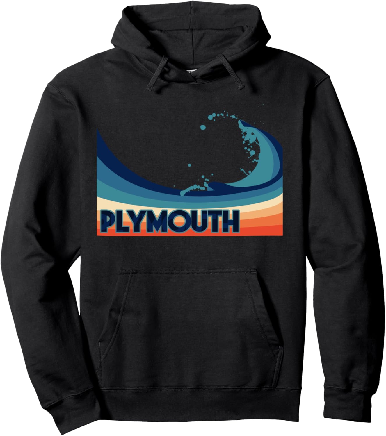 

Худи Plymouth Retro Surf Sailing Fishing Vacation, черная Plymouth Retro Vintage Themed Designs