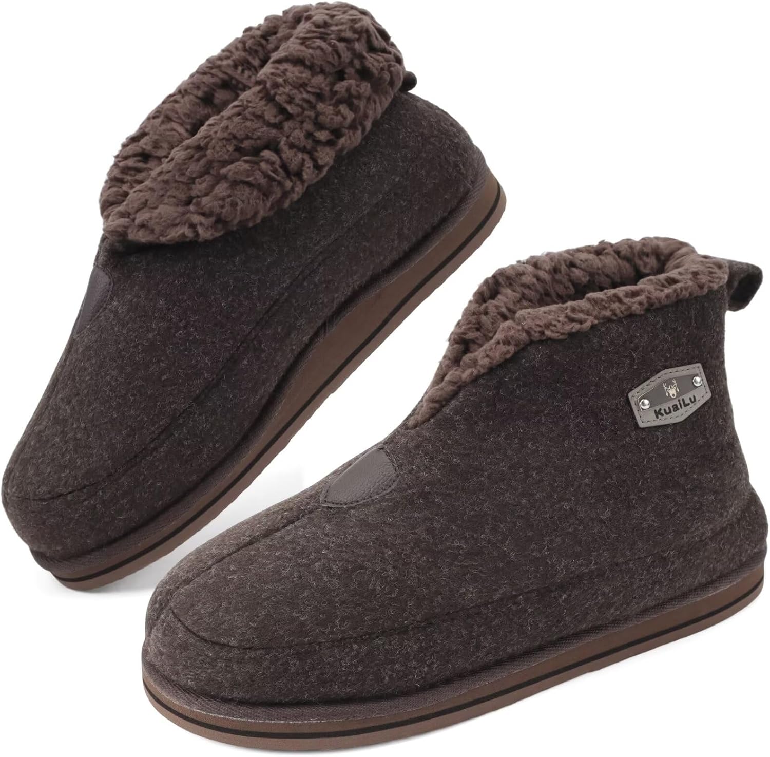 

Мужские домашние тапочки KuaiLu, сапожки с эффектом памяти, теплые плюшевые, зимние, войлочные, для дома и спальни, носки-тапочки для улицы и дома, нескользящие, коричневый