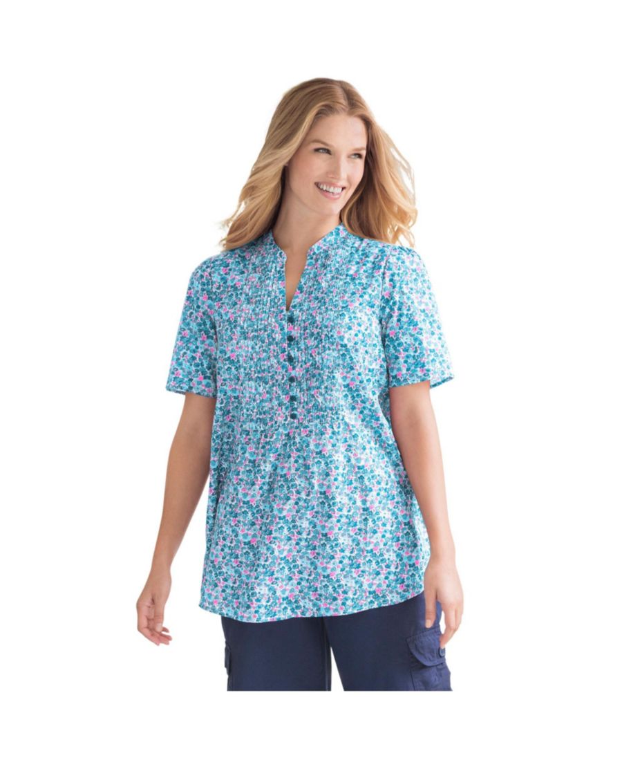 

Туника большого размера с присборенной отделкой и полузастежкой на пуговицы Woman Within, Waterfall blooming ditsy