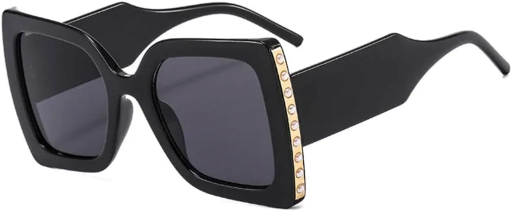 

Модные солнцезащитные очки большого размера для женщин, ретро, ​​роскошные, с жемчужной отделкой, двухцветные, с широкими дужками, мужские, UV400 VVTWSSW, Black Grey