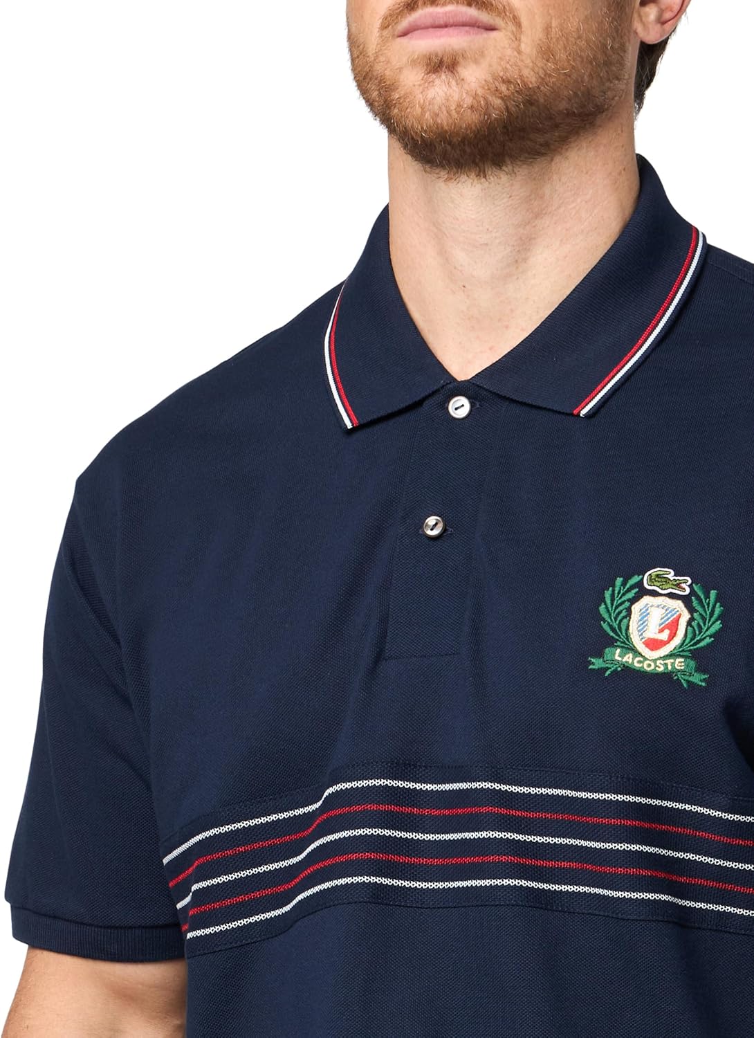 Lacoste мужская классическая футболка-поло в полоску, произведенная во Франции, Navy Blue — фото 3