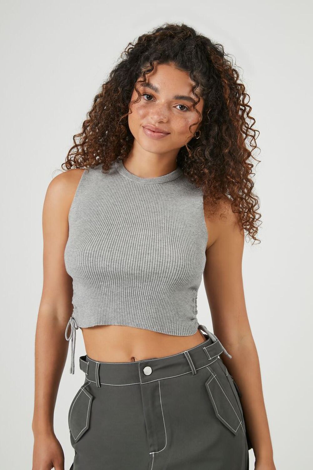 

Укороченный топ со сборками и завязками Forever 21, серый