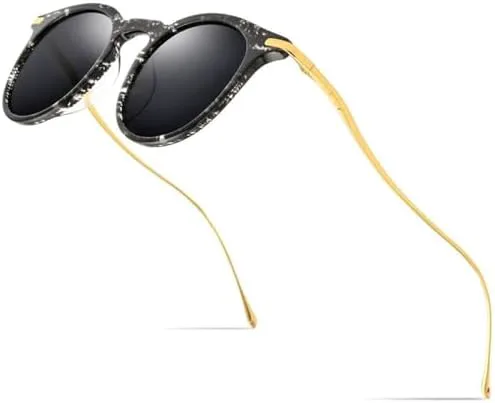 

Мужские солнцезащитные очки, винтажные круглые солнцезащитные очки для женщин, качественные зеркальные очки с защитой от УФ-излучения UV400 MTZJH, Clear Black Gray