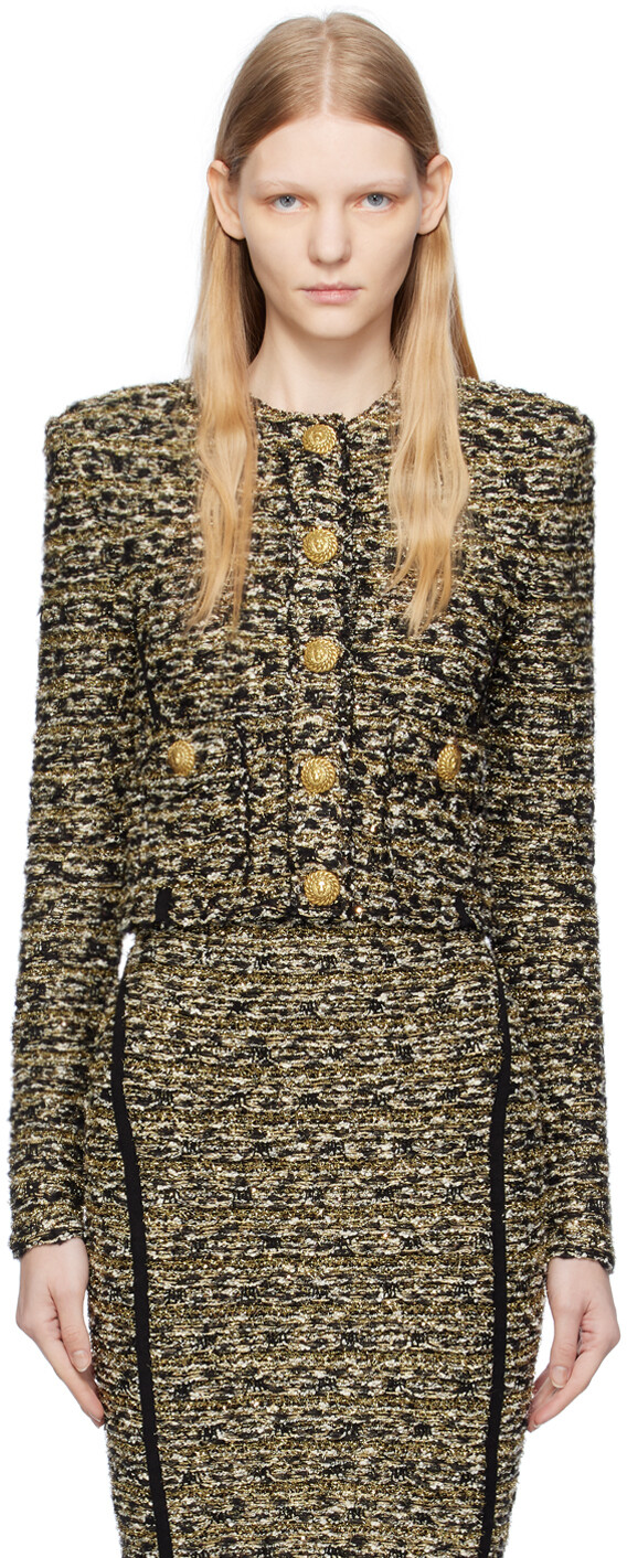 

Золотисто-черная куртка без воротника Balmain, Черный, Золотисто-черная куртка без воротника Balmain
