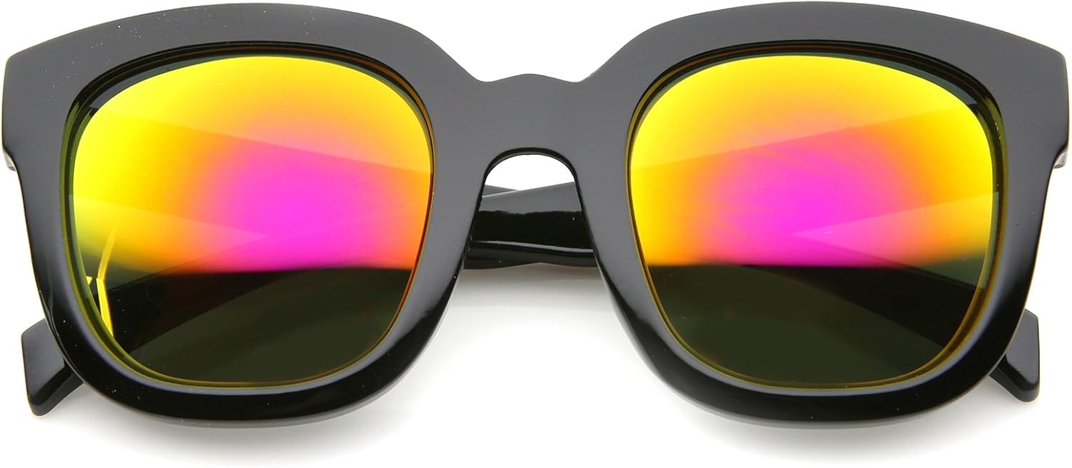 

Солнцезащитные очки zeroUV в массивной оправе большого размера с роговым ободком и зеркальными линзами, квадратной формы, диаметр линз 53 мм, Black / Pink Yellow Mirror