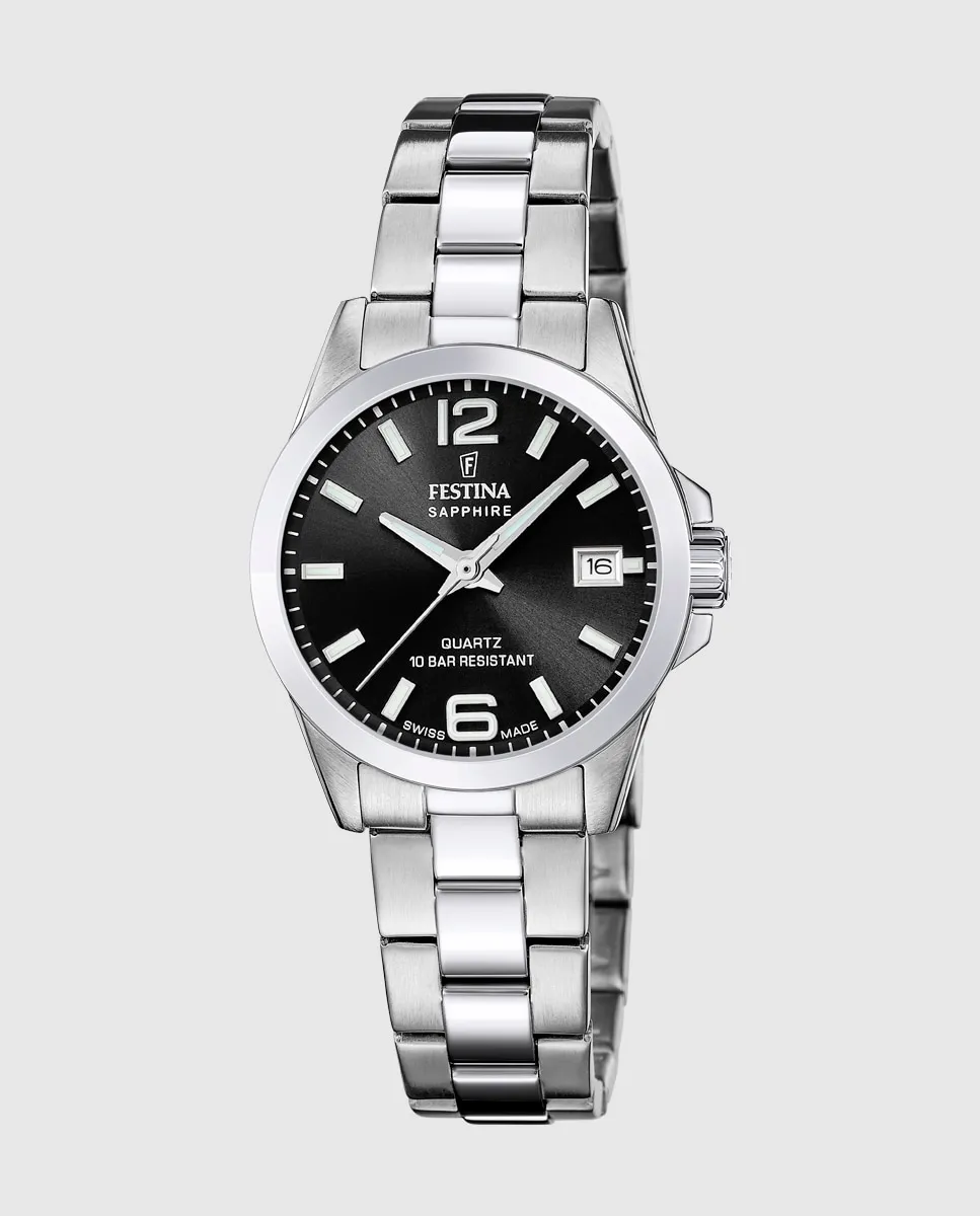 

F20049/6 Швейцарские классические стальные серебристые женские часы Festina, серебряный