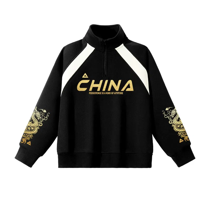 Свитшот детский с принтом дракона PEAK Black/PK China Gold