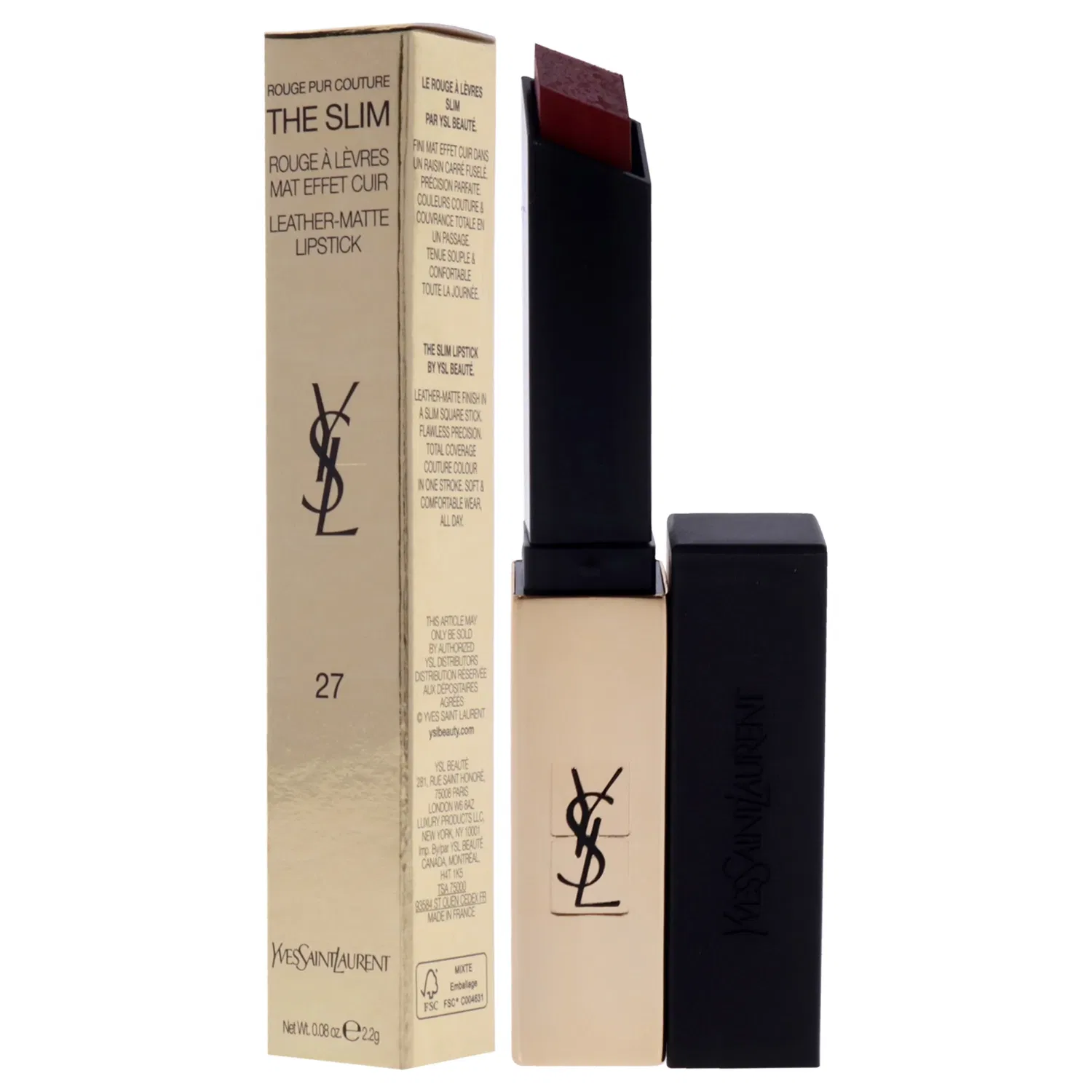 Матовая помада Rouge Pur Couture The Slim Matte Lipstick - 27 Conflicting Crimson от Yves Saint Laurent для женщин - 0,08 унции — фото 4