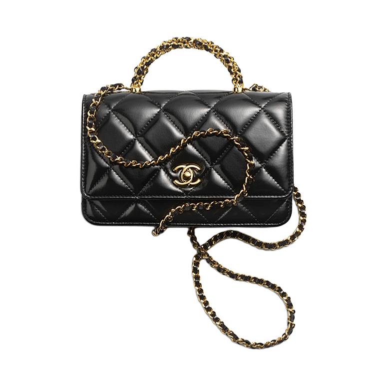 

Полированная кожаная сумка через плечо, поясная сумка, кошелек женский черный CHANEL