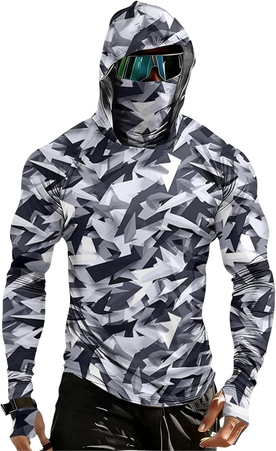 Мужская солнцезащитная кофта с капюшоном и маской UPF 50+, 06-dark Gray