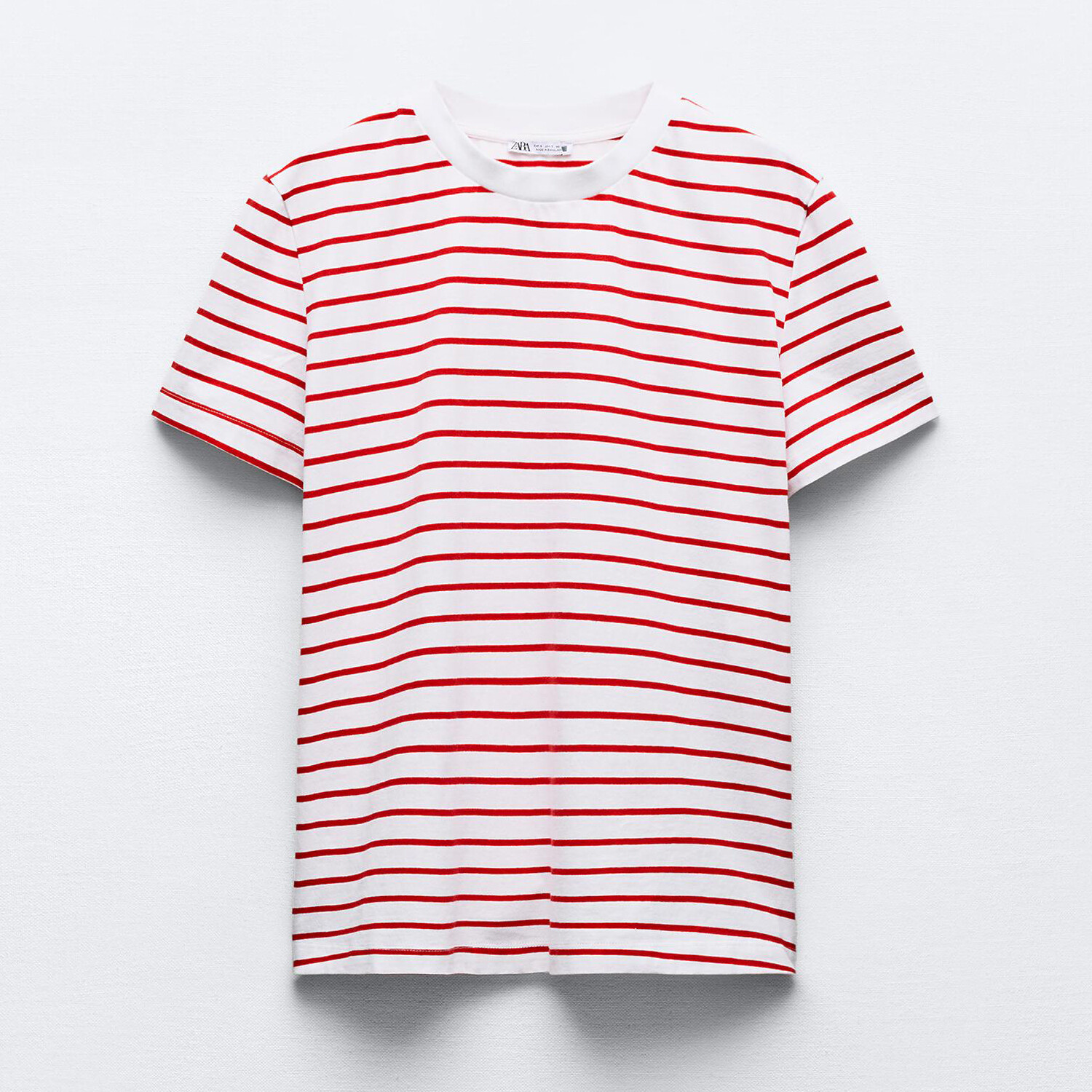 

Футболка Zara Cotton With Enzyme Finish, белый/красный