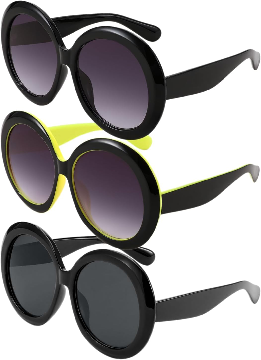 

Солнцезащитные очки Karsaer Retro Oversized Round для женщин и мужчин, модные большие очки в стиле 70-х и 80-х, модель K7155, Black /Gradient Grey +Yellow/Black +Black