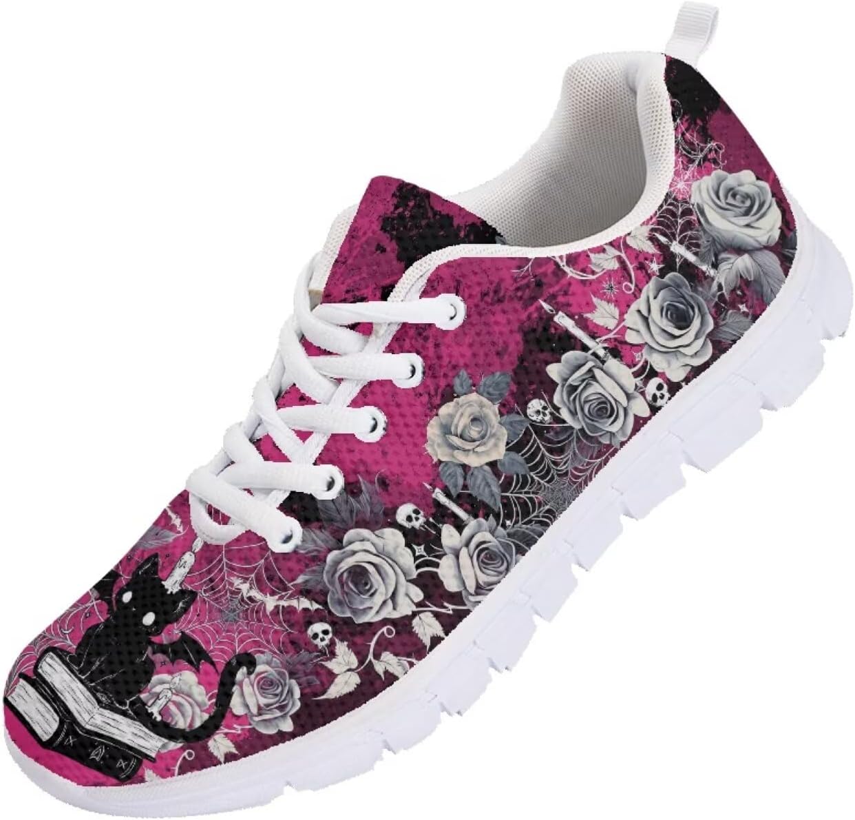 

Кроссовки Forchrinse для мужчин и женщин, Хэллоуин, легкие спортивные с шнуровкой, Gothic Cat Rose