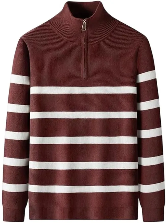 

Мужской свитер с воротником-стойкой, длинный рукав, вязаный, полосатый