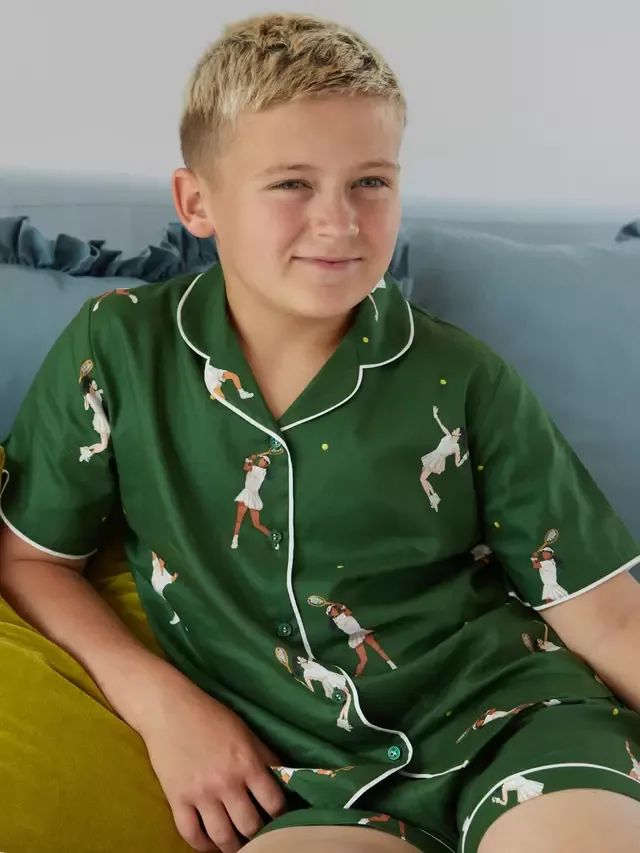 Детский пижамный комплект Charlie из хлопка и модала с принтом в теннисном стиле, зеленый Minijammies — фото 3