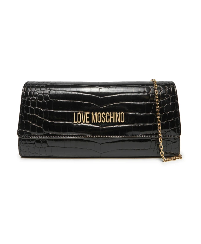 

Элегантный блестящий клатч из крокодиловой кожи Love Moschino, черный