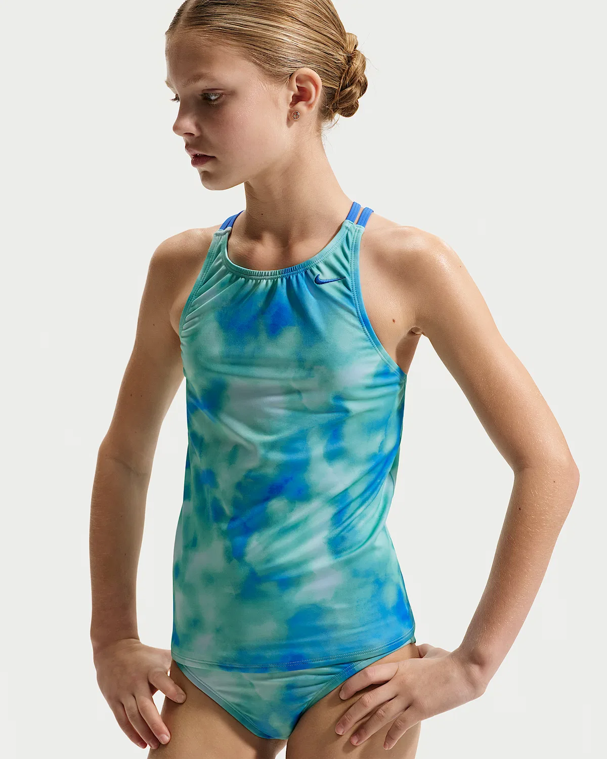 Детский (девочки) танкини-сет Nike Swim Spiderback, Bleached Turquoise — фото 2
