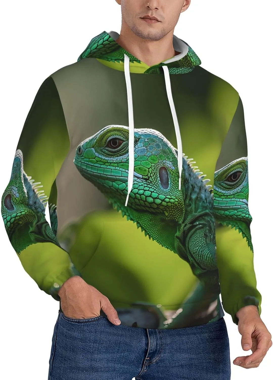 

Мужской пуловер-худи Green Lizard, мягкий, ветрозащитный, с карманом SDTYKHJ