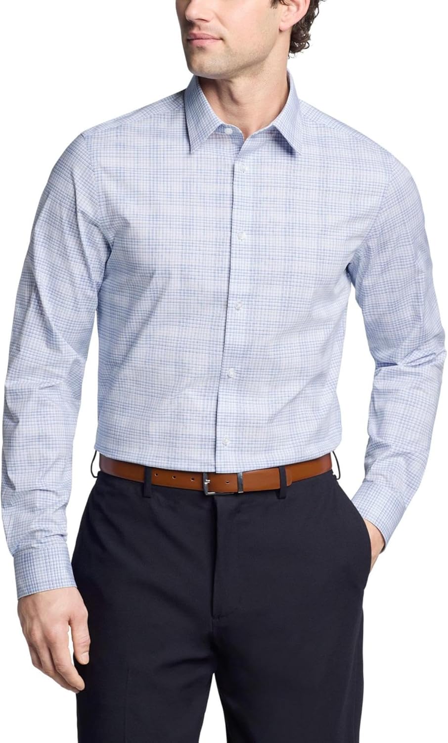 

Мужская рубашка Calvin Klein, не требующая глажки, эластичная, приталенная, в клетку, Navy