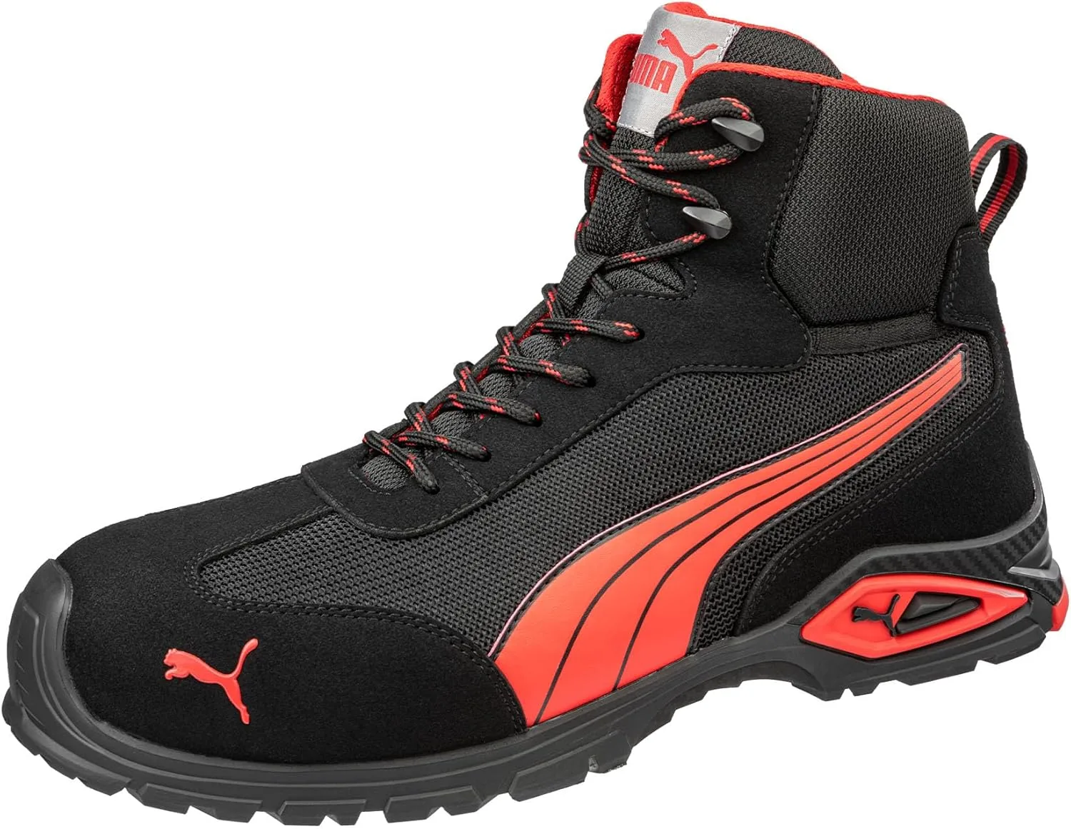 Мужские защитные ботинки PUMA Madrid MID S1PL с защитным носком и противоскользящим покрытием, черный/красный