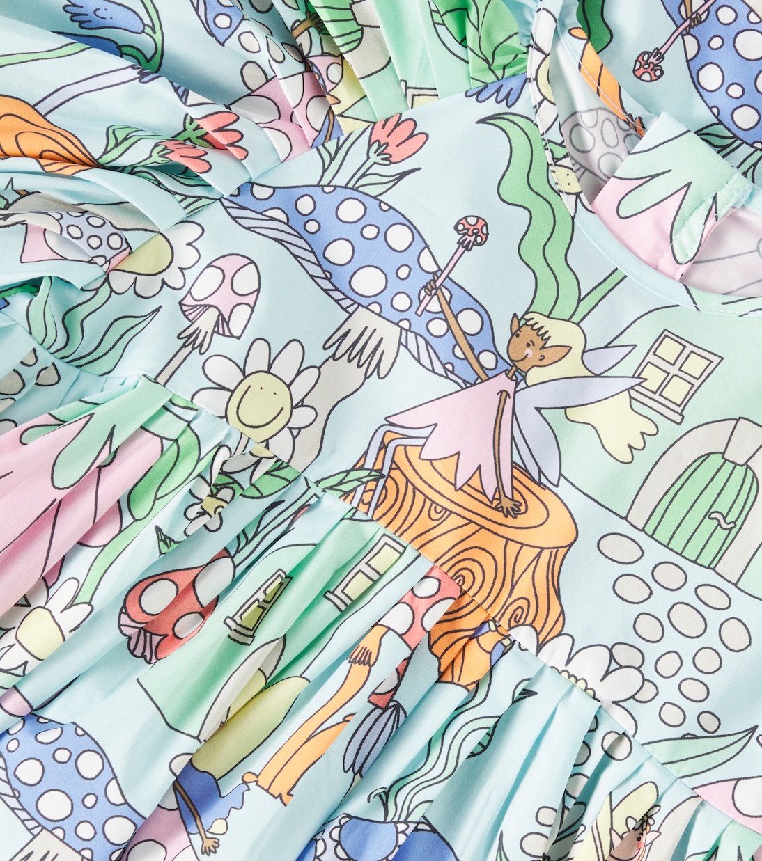 Платье из хлопка с цветочным принтом Stella McCartney Kids, Verdino/Multicolor — фото 3