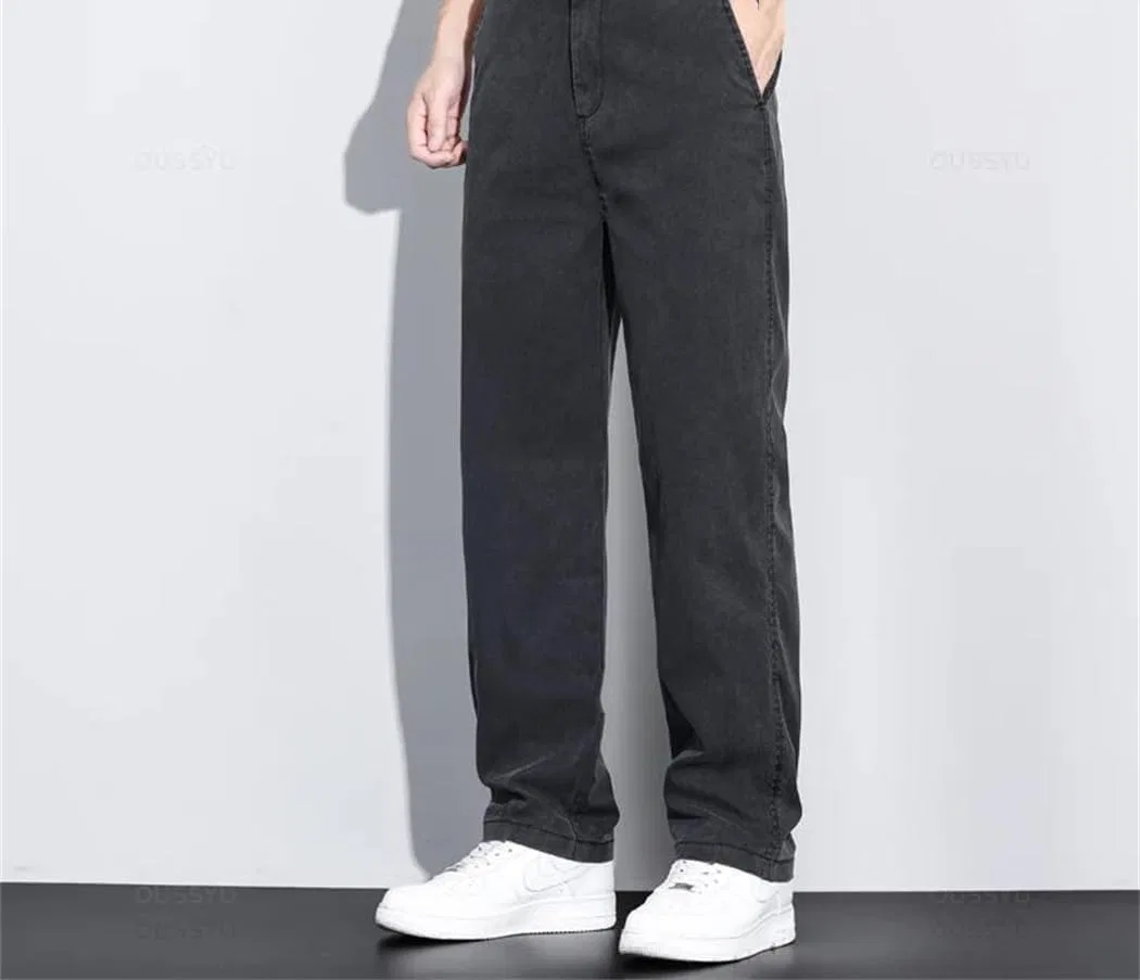 Джинсы свободные прямые Elastic Waist, серые — фото 4