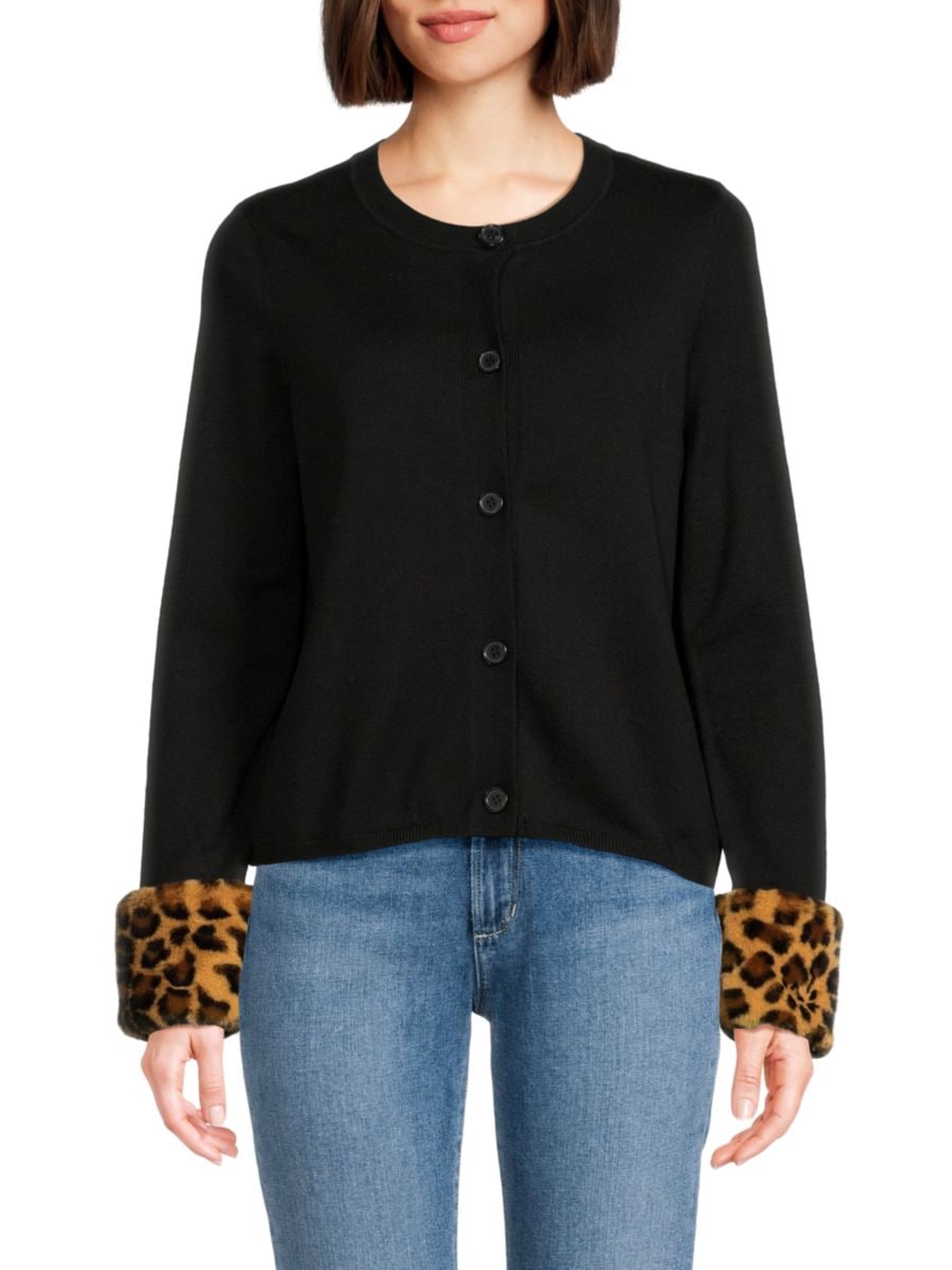 

Кардиган с отделкой из искусственного меха Saks Fifth Avenue, цвет Black Leopard
