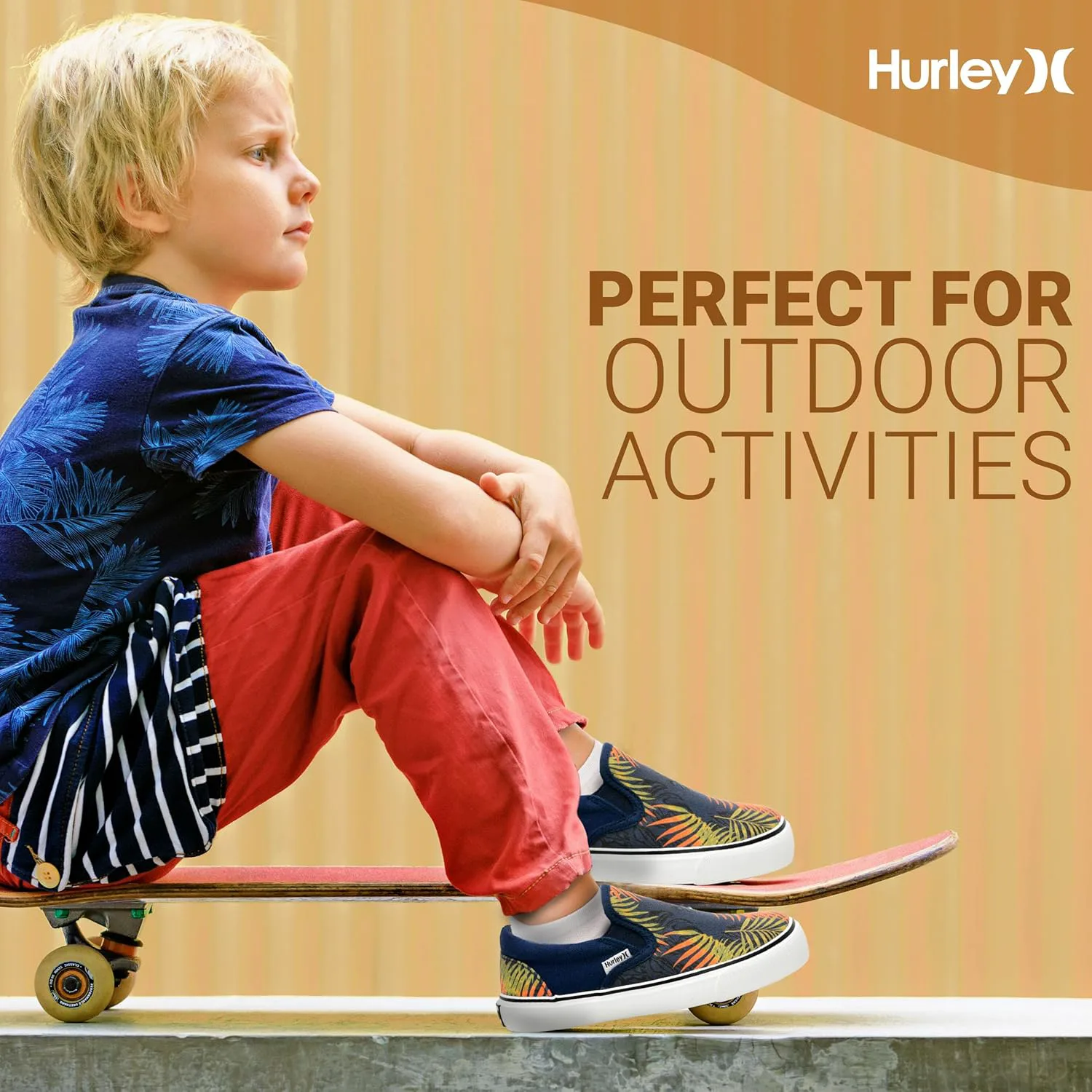 Детские слипоны Hurley из холщовой ткани для скейтбординга для мальчиков и девочек - легкие низкие кроссовки для скейтбординга для детей, синий — фото 3