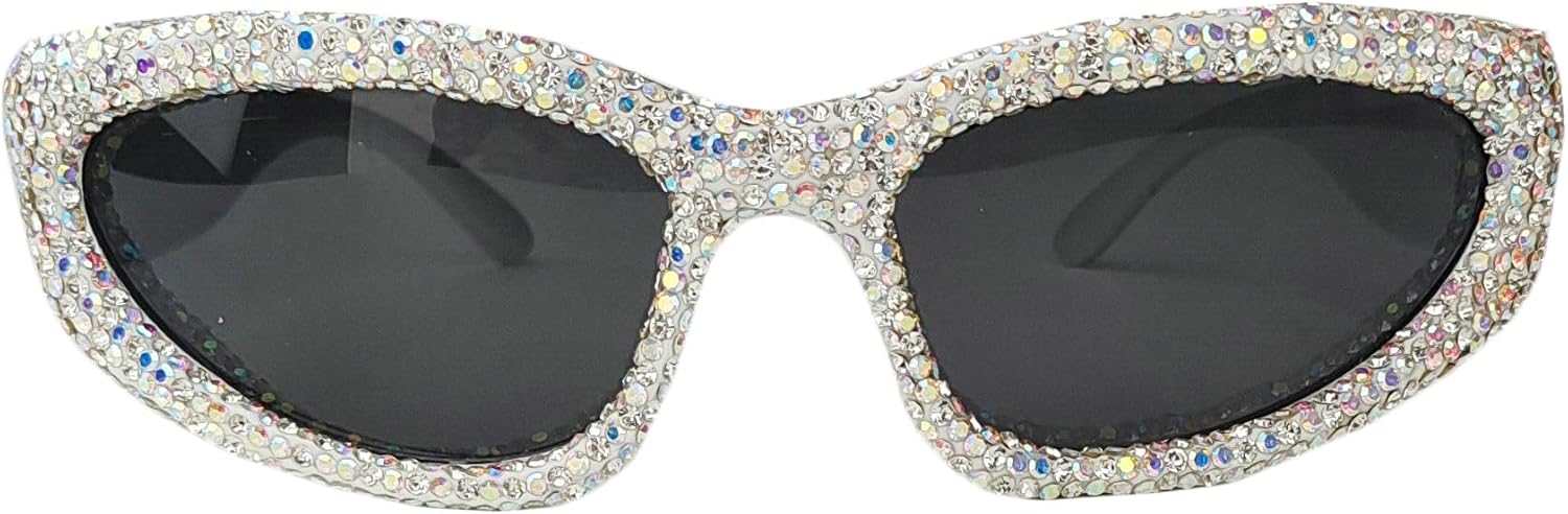 

Willochra Роскошные солнцезащитные очки большого размера с обтекаемой формой, в стиле Y2k, со стразами, женские, серебристые, с бриллиантами, футуристические, с кристаллами, White