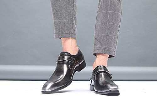 Мужские туфли Battle Men Retro Oxford из искусственной кожи с пряжкой в стиле монк, заостренный носок, на каблуке, однотонные, формальные, серый — фото 4