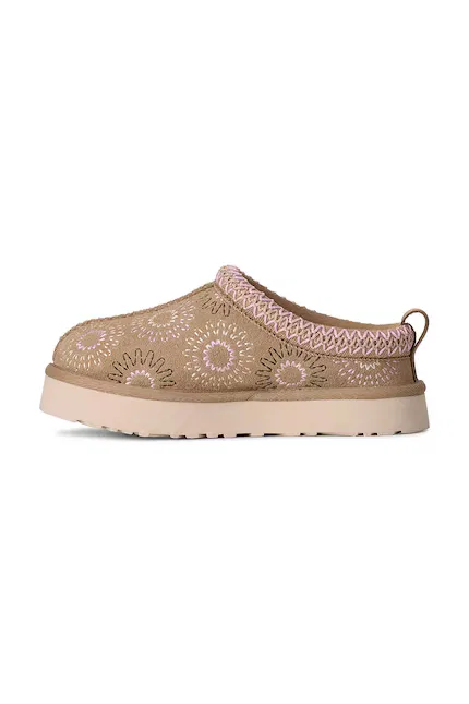 Тапочки детские из замши TAZZ SUN STITCH UGG, бежевый — фото 4