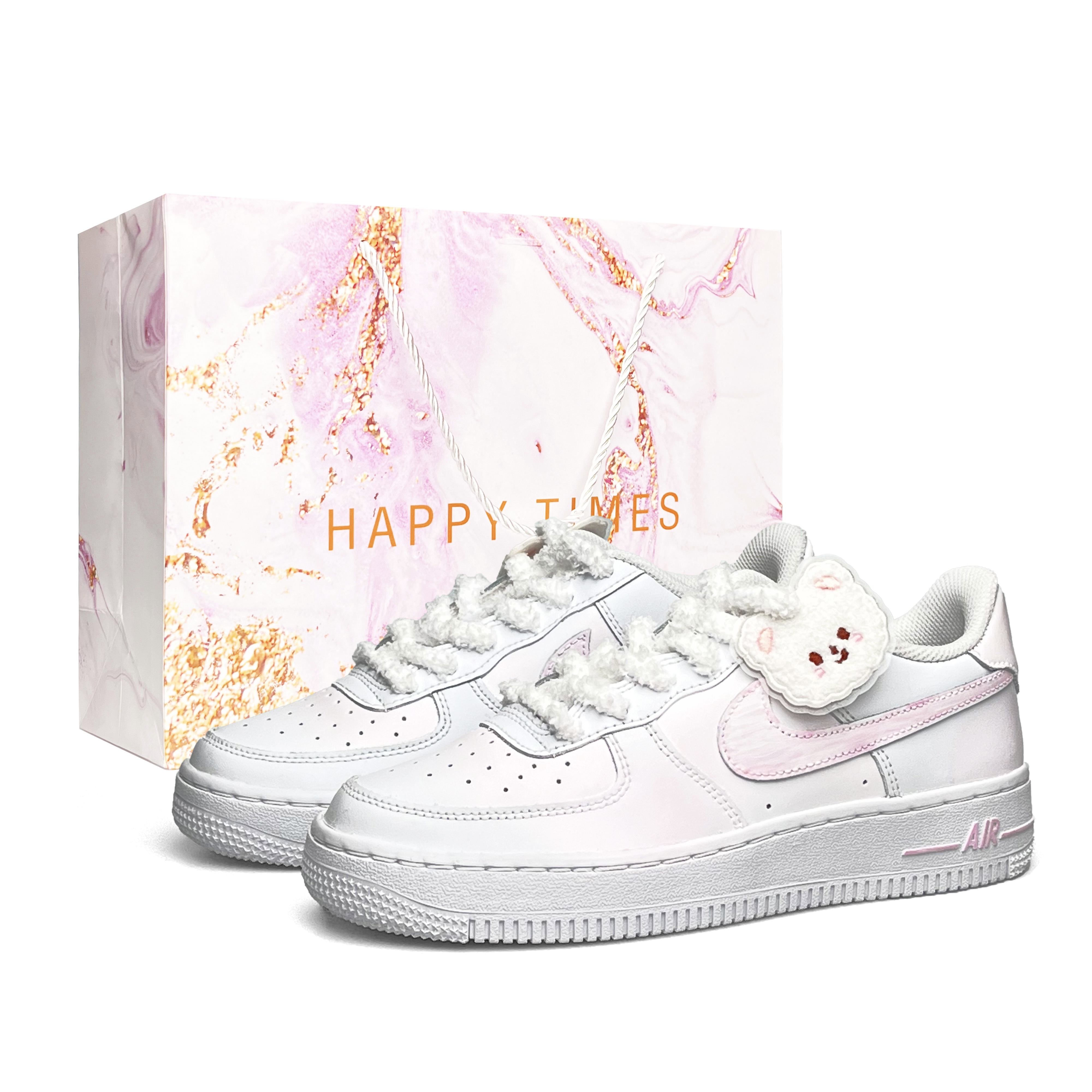 

Nike Детские кроссовки для скейтбординга Air Force 1 LE, износостойкие, дышащие, низкие, белые, розовые, для подростков