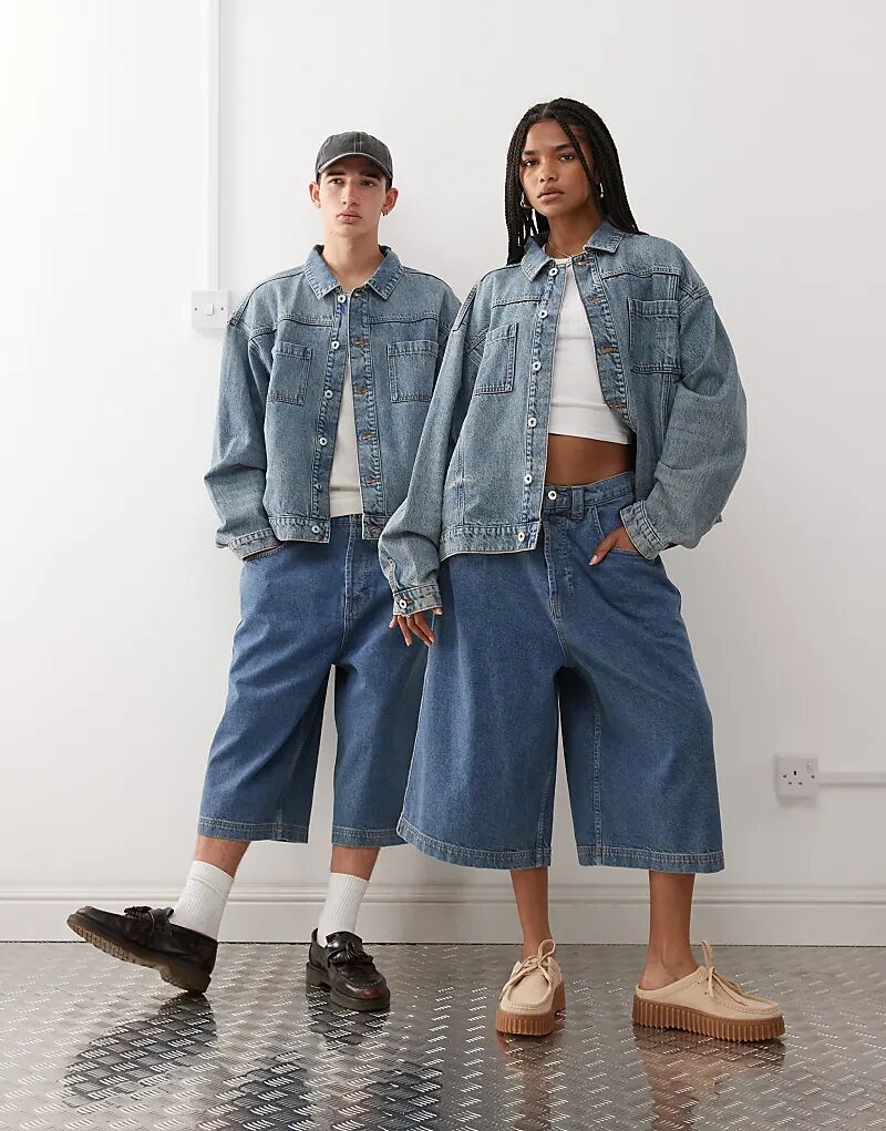 

COLLUSION Унисекс джинсовая куртка дальнобойщика в цвете Stonewash, Серый, COLLUSION Унисекс джинсовая куртка дальнобойщика в цвете Stonewash