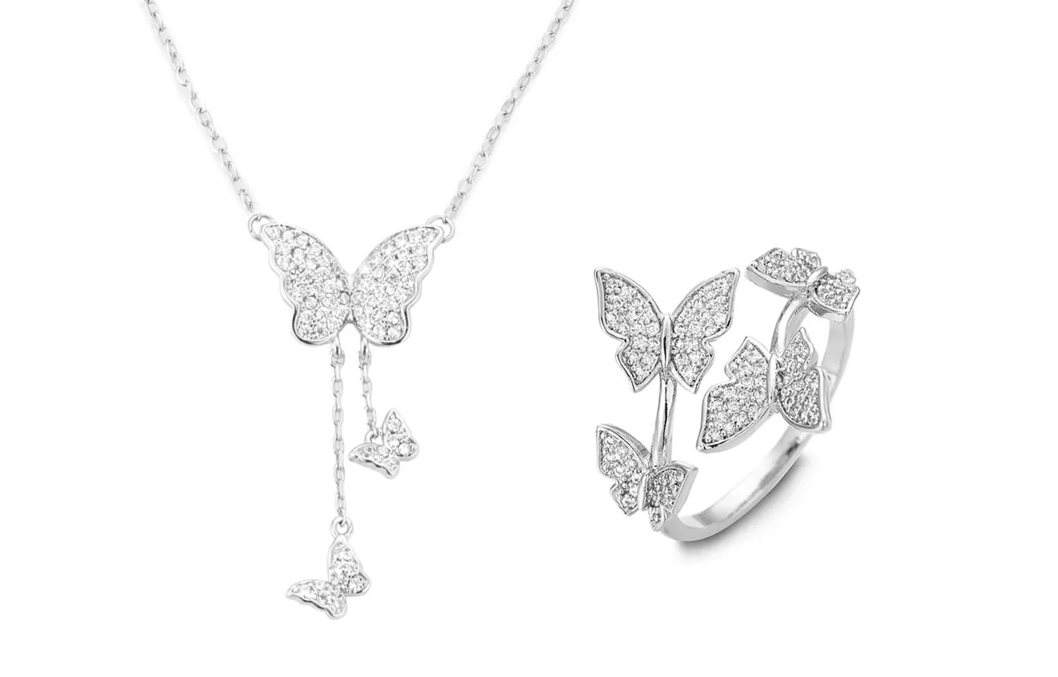 

Медный сплав ожерелье для женщин VIVIWELL, Tassel Butterfly Necklace + Ring