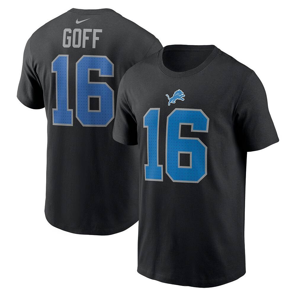 

Мужская черная футболка с именем и номером Nike Jared Goff Detroit Lions, цвет Lns Black