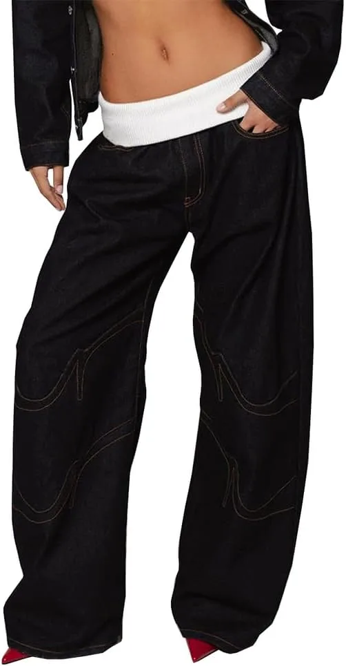 

Женские джинсы baggy wide leg с эффектом потертости TACSTRUN