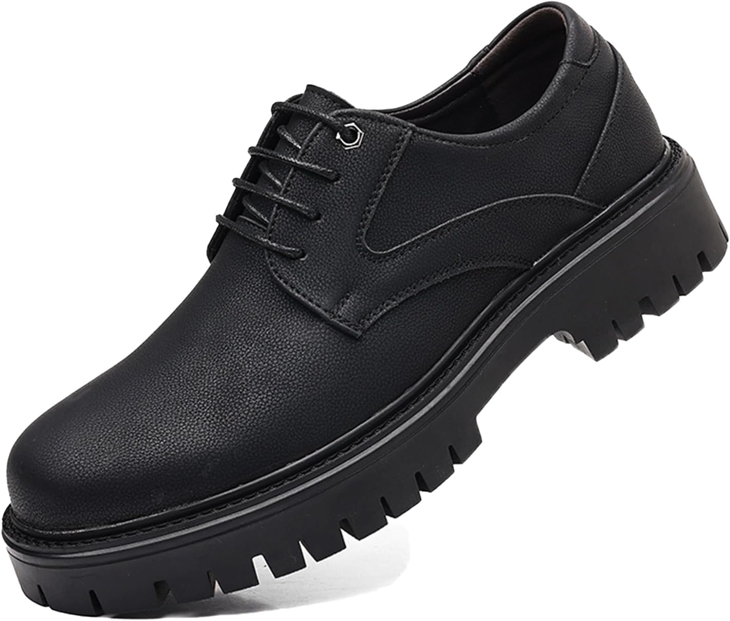 

Мужские кожаные оксфорды на платформе с рифленой подошвой, модные, на шнуровке, с массивным каблуком, удобные, противоскользящие, деловые дерби для костюма, свадьбы и официальной работы Adkgbe, черный