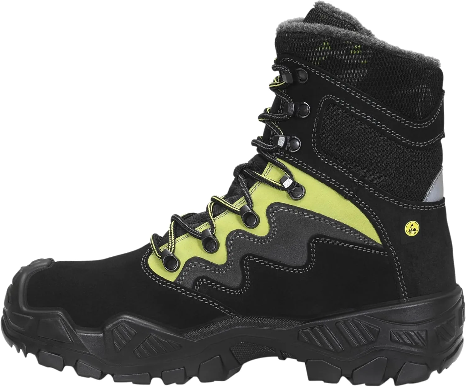 Защитные ботинки ELTEN Mick Black-Green High ESD S3S CI на шнуровке для мужчин и женщин, кожа/текстиль, стальные носки, легкие, классические, черно-зеленые — фото 3