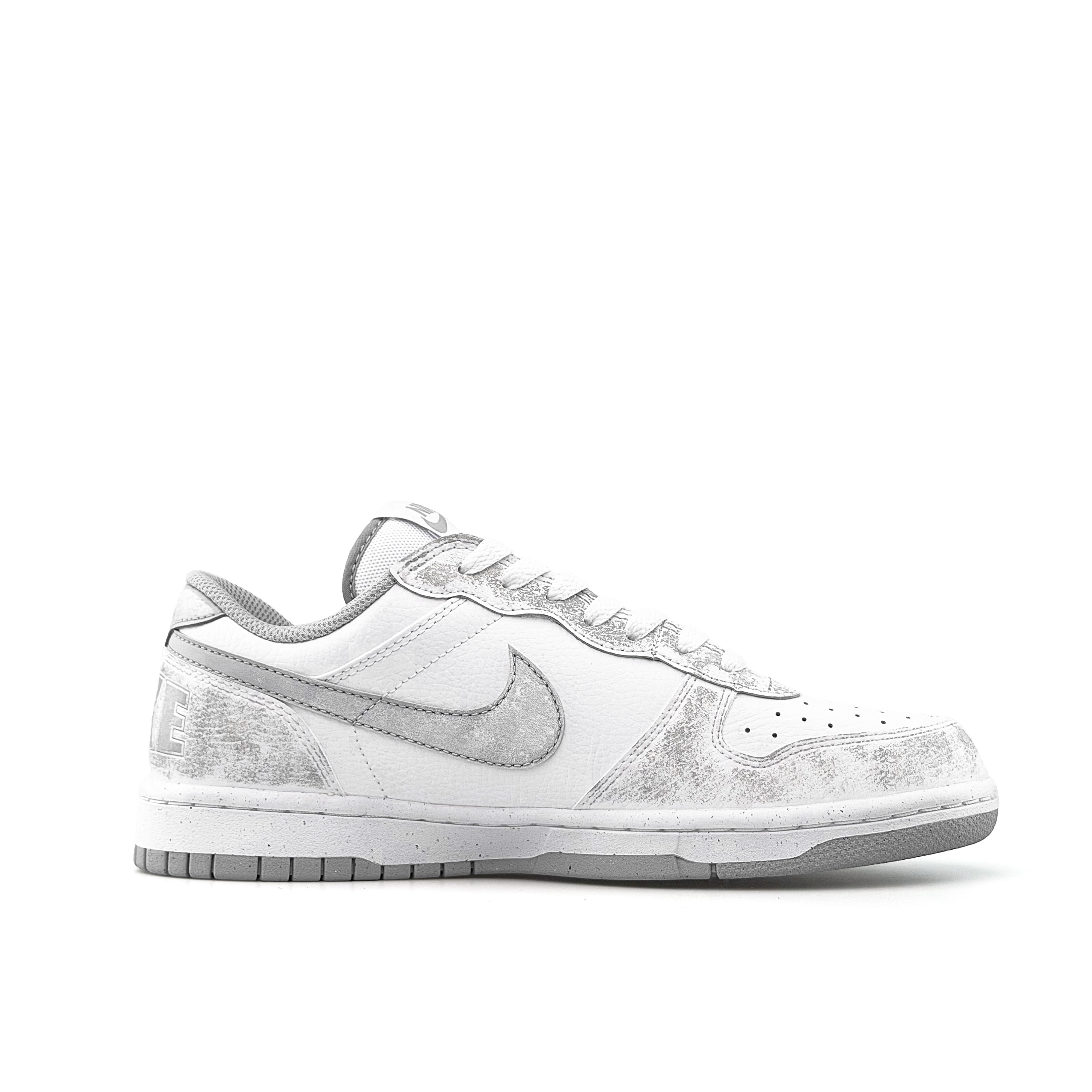Nike Большая позолоченная серебряная кирпичная плитка, специальная сумка для покупок, лоу-топ скейтборд-кроссовки мужские бело-серо-серебристые — фото 4
