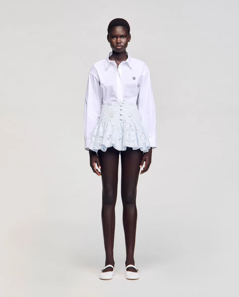 

Короткая юбка из гипюра Sandro, светло-голубой