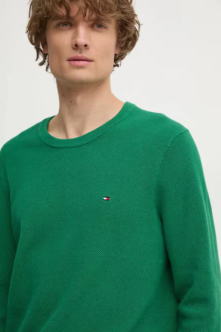 Свитер классический из хлопка Tommy Hilfiger, зеленый — фото 4