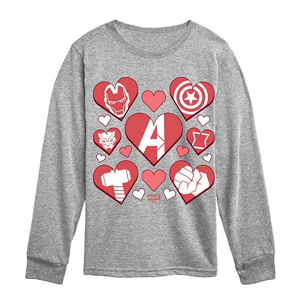 

Футболка с длинным рукавом Marvel Avengers Valentine's Icons для мальчиков 8-20 Marvel, Athletic Heather