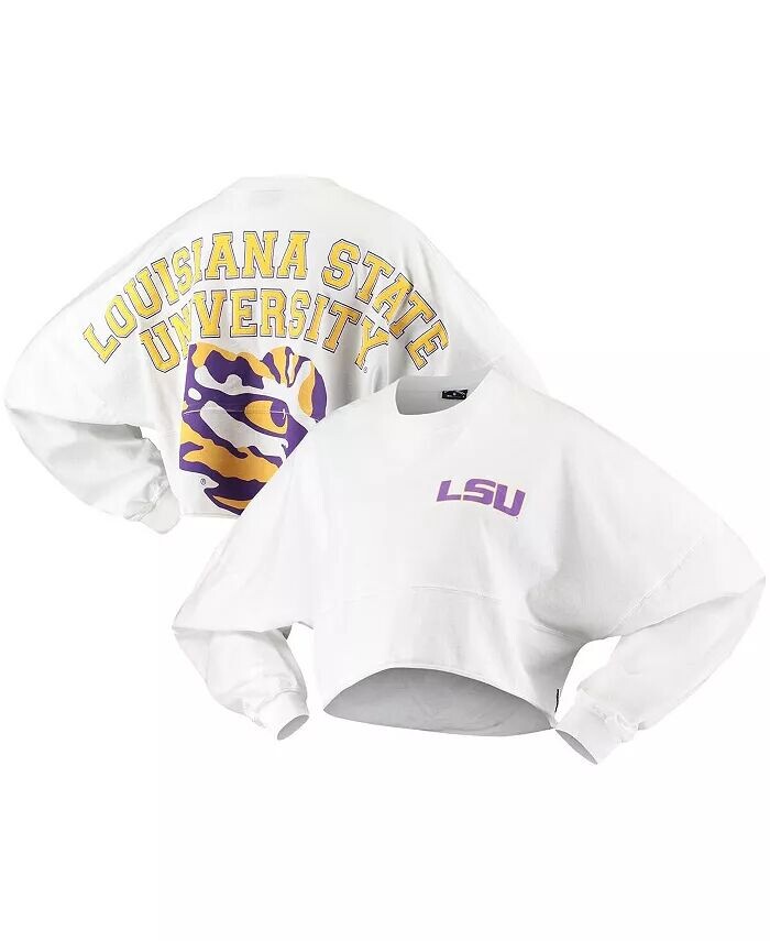 

Женская белая укороченная футболка с длинными рукавами LSU Tigers с необработанным подолом Spirit Jersey
